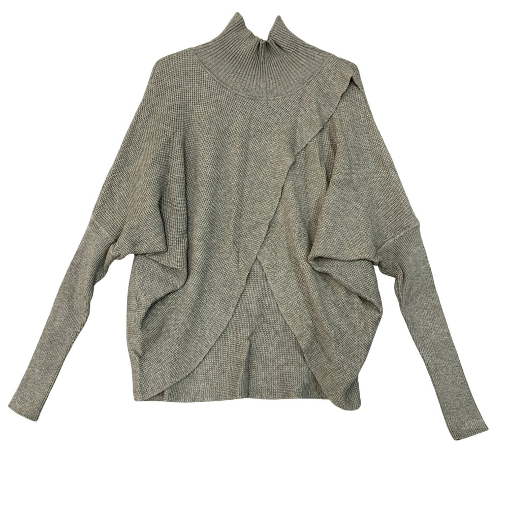 Elan Women's M Gray Crossover Wrap Turtleneck Sweater Viscose Blend